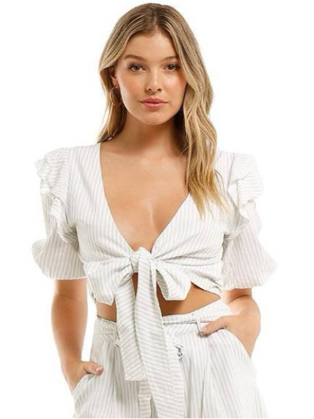 Reformation Style Linen Tie Front Crop Top  Euro Summer XS Charlie Holiday $120